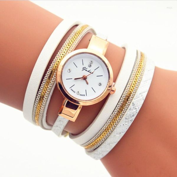 Relógios de pulso 100pcs/lote lady lady weave relógio de couro em torno da estojo de ouro rosa elegância watchwatch wholesale longa tira