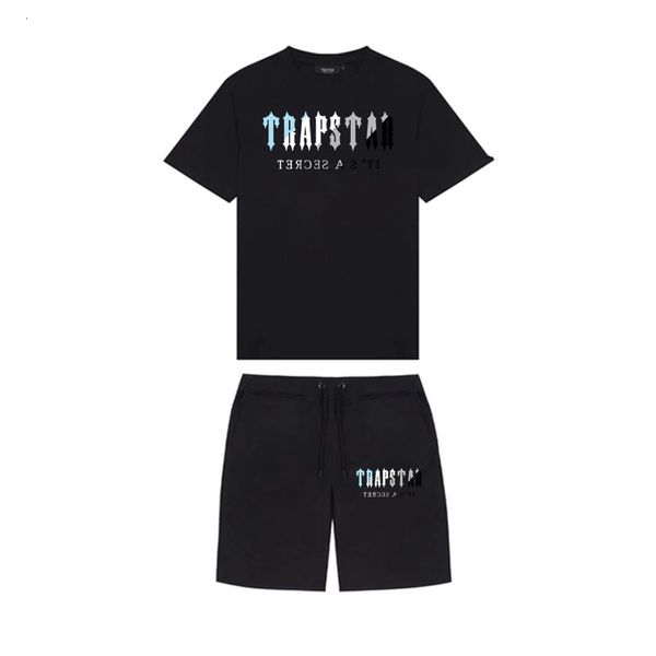 Мужские пластинки летняя Trapstar Printed Cotton Tshirt Men Men Beach Shorts Sets Streetwear Sportswear 230516
