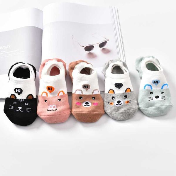 Носки чулочно-носочные изделия 10 штук = 5 пары/лот милые животные весны женские носки Установили корейский стиль смешной кошачьи собачьи панда с низким содержанием лодыжки Sox ​​Happy Size34-40 P230517