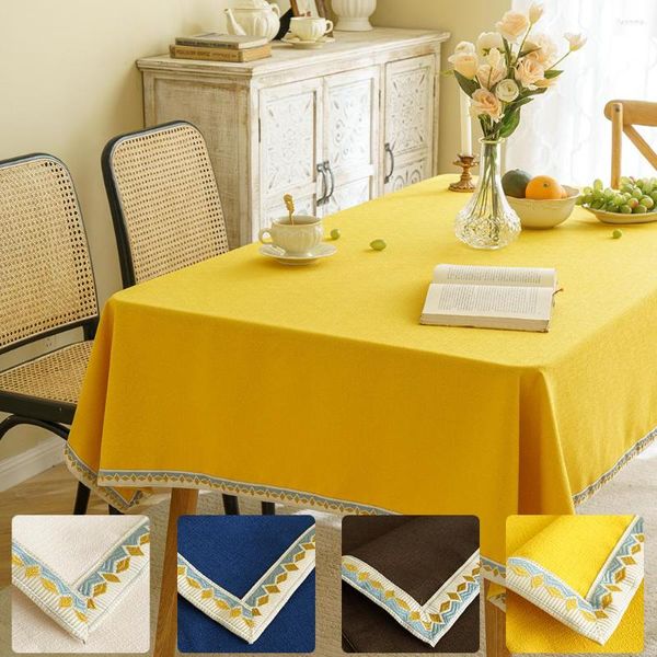 Toalha de mesa toalha de mesa de linho de algodão sólido para decoração de casa retangular jantar de aniversário capa de casamento