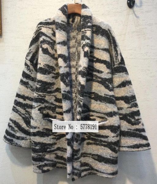 Malhas femininas 2023sss zebra estampa de animal mulheres blusas alpaca casaco lã goten ombro de cashmere cardigã bolsos de costura mangas compridas