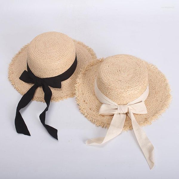 Chapéus de aba larga 2023 Raffia Sun Bowknot Straw Hat Summer Summer Sombreros de Sol for Women Acessórios Chapeau Paille Caps Caps