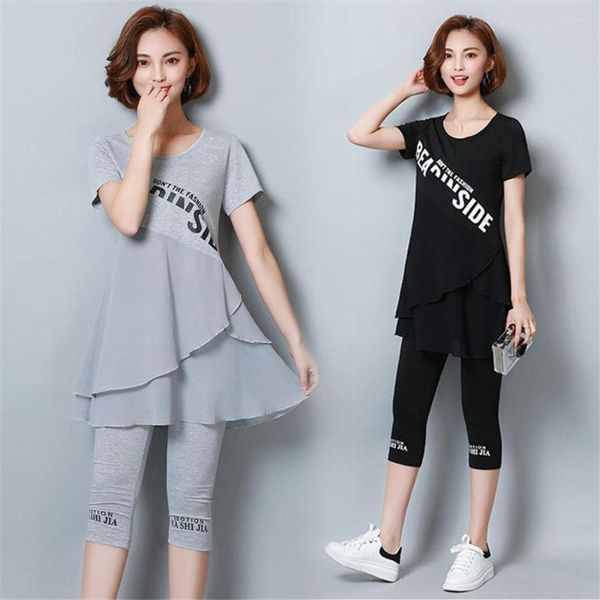 Tute da donna di alta qualità di lusso estate e primavera donna T-shirt a maniche corte pantaloni elastici in vita sport due pezzi tuta