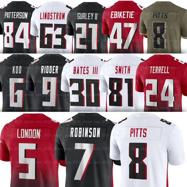 2024 Novo 7 camisas de futebol de Bijan Robinson Atlantas Drake London Kyle Pitts Falcon Desmond Ridder Cordarrelle Patterson Younghoe Koo Chris Lindstrom Jessie Bates I