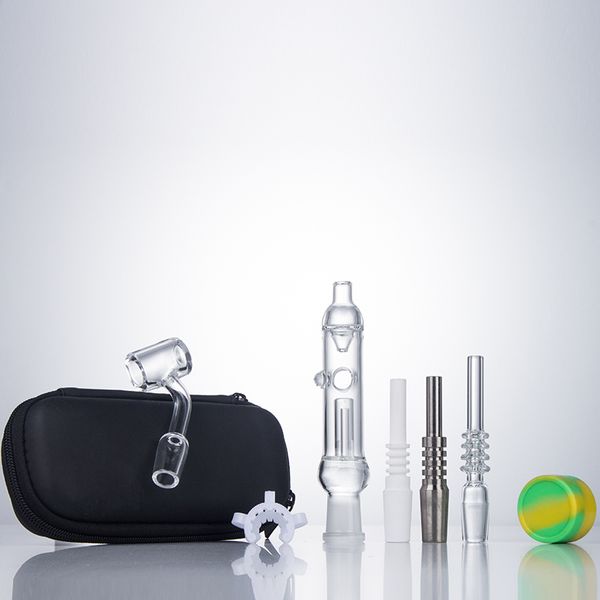 CSYC NC018 Dab Rig Glasbong Pfeifenbeutel-Set 10 mm 14 mm Titan-Keramik-Quarz-Nagelclip Dabber-Werkzeug Tragbares Gehäuse Luftloch Recycling auslaufsichere Bubbler Dabs Bongs