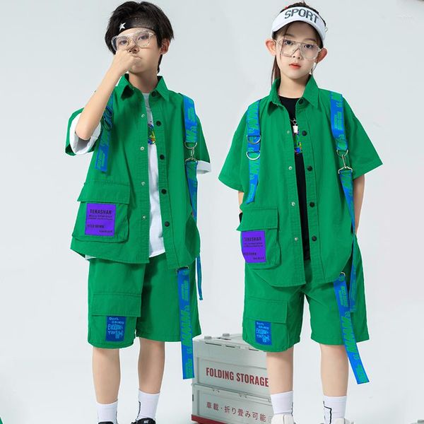 Stage Wear 2023 Kids Green Loose Kpop Abiti per ragazze Costumi di danza jazz Ragazzi Streetwear Modern Hip Hop Rave Abbigliamento DQS12926