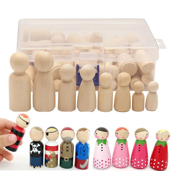 Jogos de festa Artesanato 50pcs/conjunto Não pintada Dolls de pinos de madeira Toys para crianças pintura de cor DIY menina boy bonel bonecas decorações de salas Artes e artesanato 230517