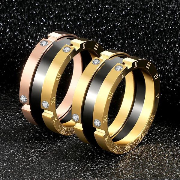 Fedi Nuziali Gioielleria Di Moda Anello In Acciaio Inossidabile Color Oro Doppia Clip Numeri Romani In Ceramica Per Le Donne Amore Regalo Zircone Manuale