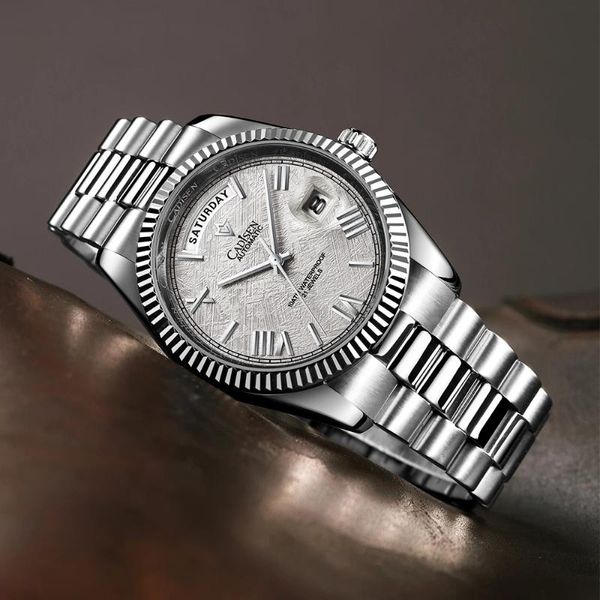 Нарученные часы Cadisen Meteorite Grey Automatic Mechanical Watch Top Business Водонепроницаемые Miyota 8285 Движение мужское Watc