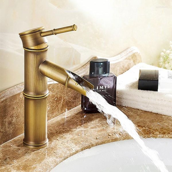 Rubinetti per lavabo da bagno Rubinetto per lavabo in ottone Rubinetto di lusso Bambù alto Acqua fredda con due tubi Rubinetti per bagno da giardino per esterni da cucina