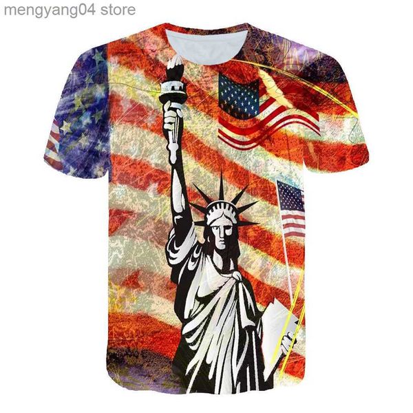Мужские футболки Fashion Новая 3D Статуя Свободы Print Fashion Men's с коротким рукавом День Независимости День Независимости T230517