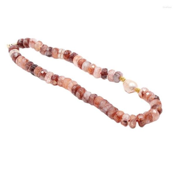 Collane con ciondolo Gioielli Quarzi di lepidocrocite naturale Rondelle sfaccettate Collana di perle Keshi rosa fatta a mano per le donneCiondolo