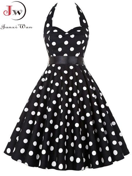 Kleider Polka Dot Kleid Frauen Vintage Swing Halter Gürtel 50er 60er Rockabilly Prom Party Kleider Retro Feminino Vestidos