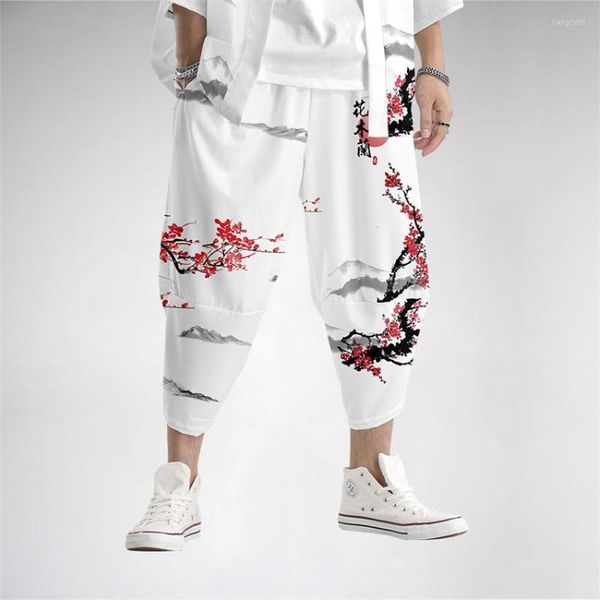 Calça masculina moda masculina harém calça chinesa estampa floral hip hop longa por roupas masculinas