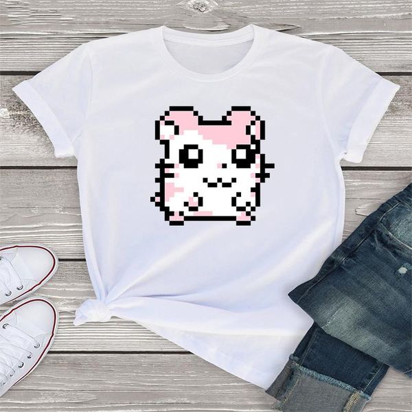 T-shirt da donna 2023 Cartoon Little Hamster Lettera Camicia da donna con stampa Harajuku T-shirt da donna Casual Maglietta a maniche corte Top carino Abbigliamento