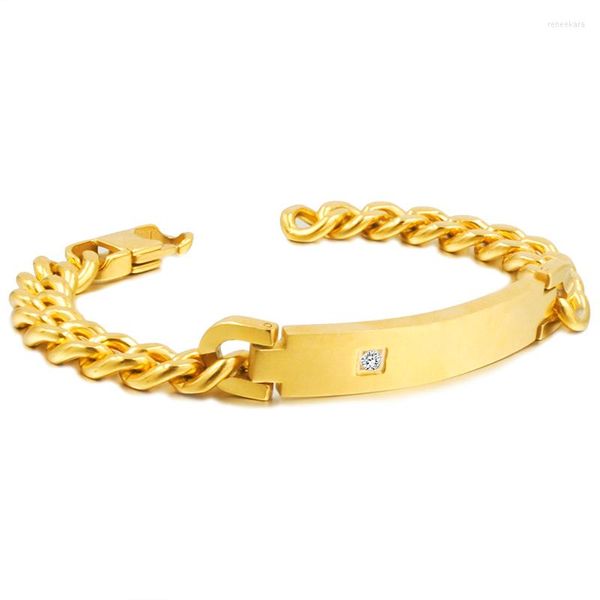 Link Armbänder CHIMDOU Herren Gold Farbe Edelstahl ID Armband Punk 2023 Ankünfte Strass Großhandel Bijoux Bransoletka Urok