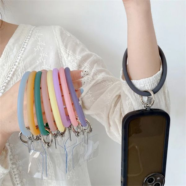 Yuvarlak silikon bilezik anti-kayıp cep telefonu kayışları evrensel modaya uygun mobil zincir yumuşak bilek anahtar zinciri açık spor moda yaratıcı kordon asma kablo takıları