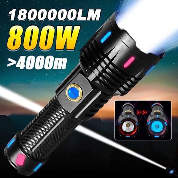 Фонарики факелы 800 Вт высокой мощности светодиодные фонарики 18650 Fluorescence World более мощный фонарик 4000 м. Подзаряжаемая XHP360 Tactical Lanterns P230517
