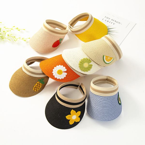 Cappelli a tesa larga Secchiello vendita estate bambini Signore carino Frutta Patch floreale Cappello da sole Protezione solare da esterno Visiera di paglia berretto 230517