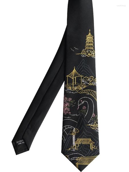 Arco laços de gravata masculino design original design branco estampando de volta, gravata antiga estilo chinês de personalidade retrô de gravata