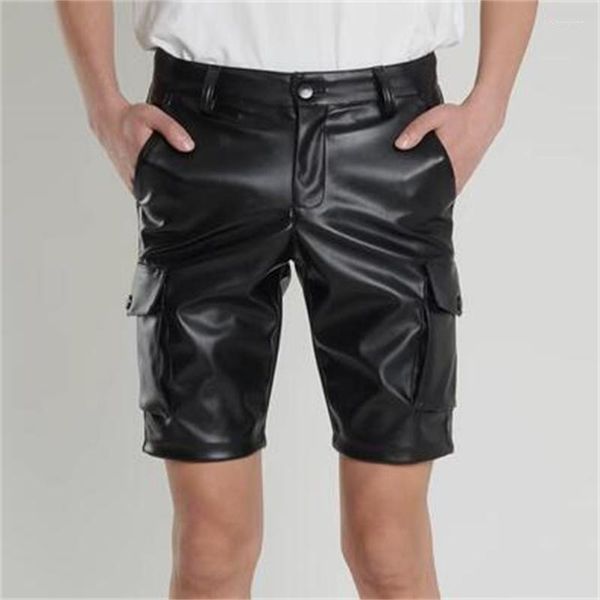 Short shorts de verão calça de couro unissex homens elásticos pretos brancos moda múltipla bolsos de alta visibilidade Torros finos de um quarto de calça