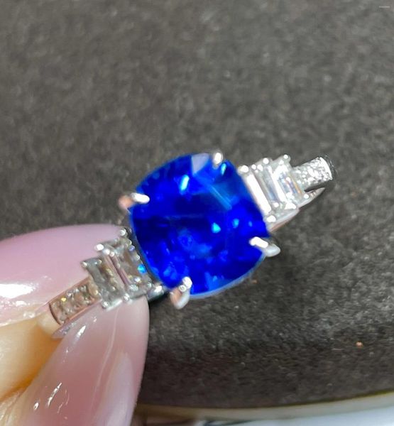 Кластерные кольца LR Blue Sapphire Ring 2,29CT Real Pure 18 k естественный безрезультатный королевский драгоценный камень Стоун Стоун Женщина