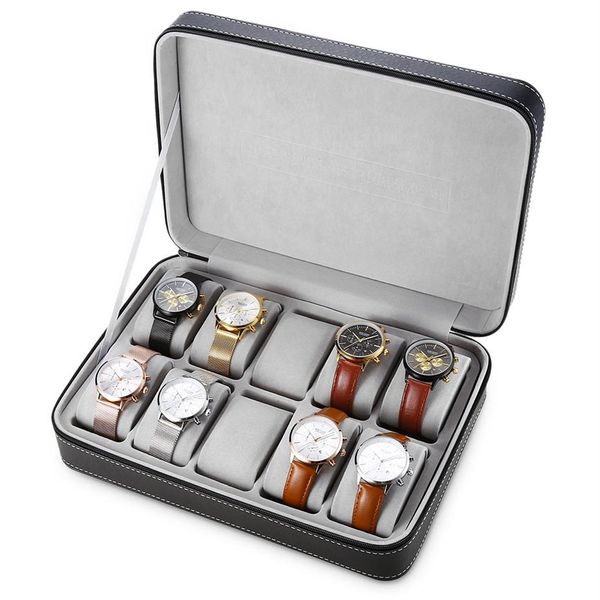 Speziell für Reisen und Sport. Schützen Sie 10 Gitter, gemischte Gitter, PU-Leder-Armbanduhr-Box mit Reißverschluss, Reiseuhr-Schmuck-Aufbewahrungstasche Box277R