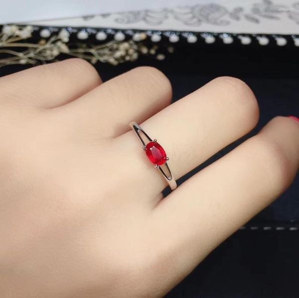 Cluster-Ringe, einfacher und engagierter Rubin-Edelstein-Ring für Frauen, Ornament, echtes 925er Silber, natürlich, verriegeln Sie Ihr Herz, Freundin, kleines Geschenk