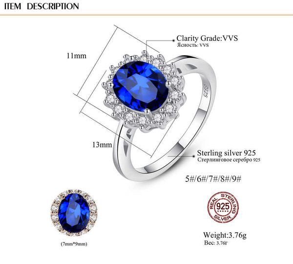 Ringas de banda Princesa Diana William Kate Gemstone Anéis Sapphire Blue Wedding noivado Crystal Ding Ring For Women J230517