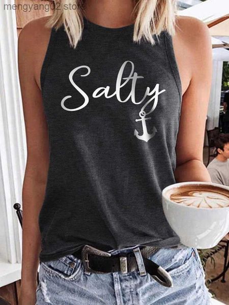 Damen Tanks Camis Salty Tank Top für Frauen Anker Grafik T-Shirt Lustiger Buchstabe Ärmellose Shirts Sommer Strand Urlaub Lässige Tanks Tops 2023 T230517