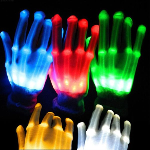 Luvas de LED Luvas LED NEON Guantés Growing Halloween Party Light Props Luminous Flashing Skull luvas Fantas de fase de Natal 230516