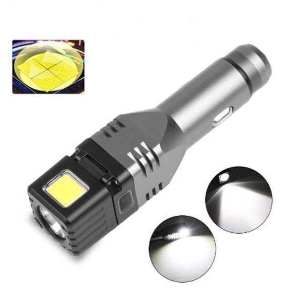 Taschenlampen Fackeln E2 LED Taschenlampe MINI Auto USB Laterne Camping Taschenlampe Leistungsstarke Lampe Angeln Auto Zigarette EDC Feuerzeug Steckdose Notfall zelt Licht P230517