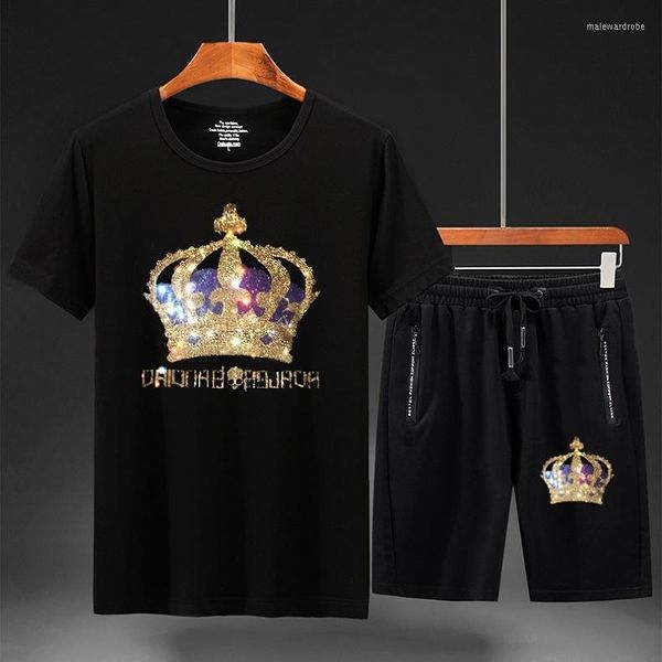 Tute da uomo Crown 2023 Abbigliamento da uomo Strass Abbigliamento sportivo Tute Fitness Short Tuta da uomo Set 2 pezzi Set da jogging casual Plus