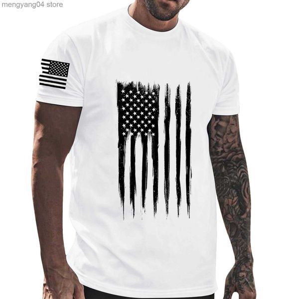 Erkek Tişörtleri Yaz Bağımsızlık Günü Yuvarlak Boyun Kısa Kol ABD Yıldızları ve Stripes 3D Baskılı Top Minimalist Street T-Shirt T230517