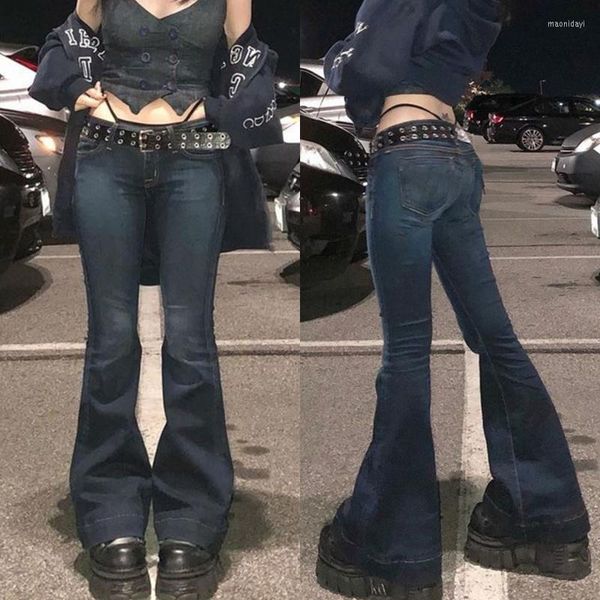 Jeans da donna Bell Bottom per donna Pantaloni a vita bassa Elegante sfumatura blu Flare Fashion Ladies Denim Pants Rise Skinny