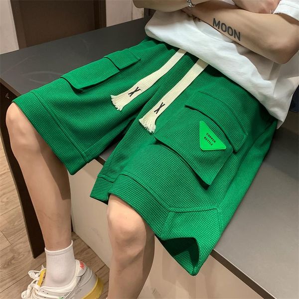 Erkek Şort 2023 Bahar Erkek Kore Moda Yeşil Harajuku High Street Erkek Giyim Giysileri Günlük Sokak Giyim Pantolon