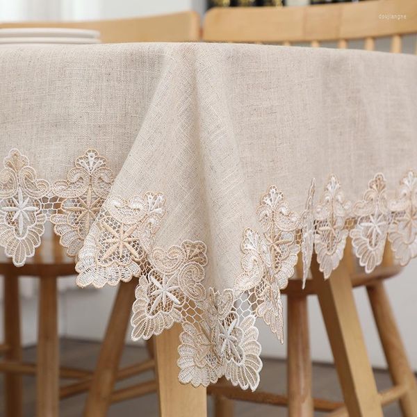Toalha de mesa cor lisa linho de toalha de mesa linho de algodão puro mapa de capa de estilo europeu de renda lavável para chá