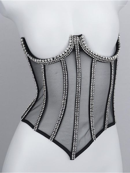 Per donna Canotte Da donna Cravatta Sexy Schiena scoperta Diamante Cristallo Corda regolabile Top corto trasparente Corsetto Canotta Feste Discoteca Da sera Nero Bianco