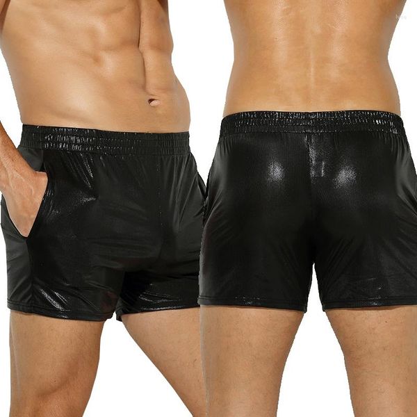 Männer Shorts Männer Casual Shiny PU Leder Bühne Party Clubwear Nahtlose Fitness Tasche Badehose Bademode Streetwear Hosen Outfits