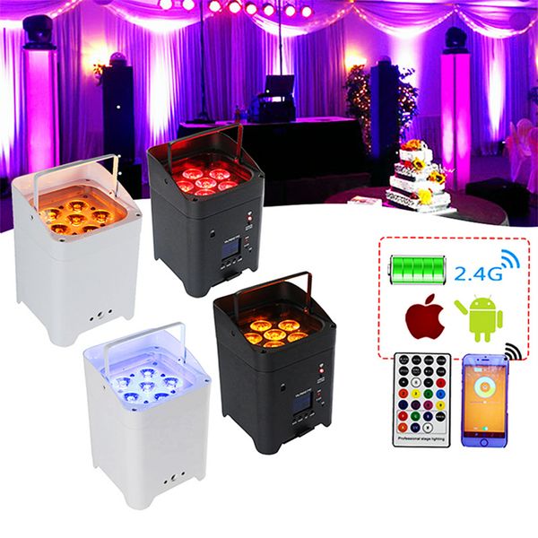 Luci Par Can ricaricabili 6x18W Telecomando/APP/DMX512 Controllo Uplighting RGBWA+UV 6In1 Luci di illuminazione per palcoscenici alimentate a batteria per Chrismas Party Live Wedding