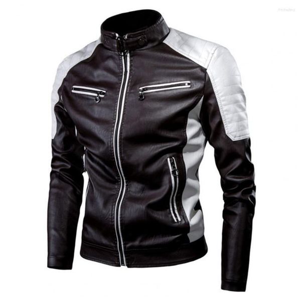 Giacche da uomo 2023 Giacca da moto in pelle da uomo autunno e inverno moda colore cuciture collo spesso giacca in pelle da moto più velluto uomo sottile