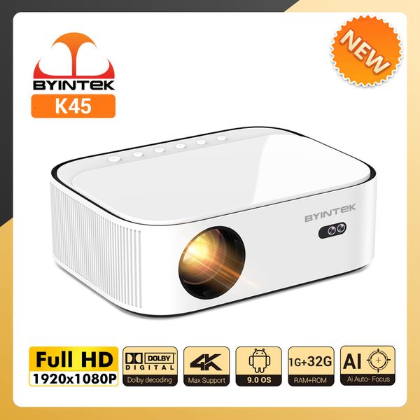 Projetores Byintek K45 AI Auto Focus Smart proyector Android WiFi Full HD 1920x1080 LCD LED VÍDEO VÍDEO HOME TEATER PROYEKTOR 1080P 4K 230517