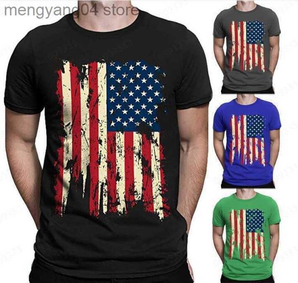 Camisetas masculinas 2023 Summer Independence Day Men personalizado 3D Impressão digital T-shirt Manga de manga curta T230517