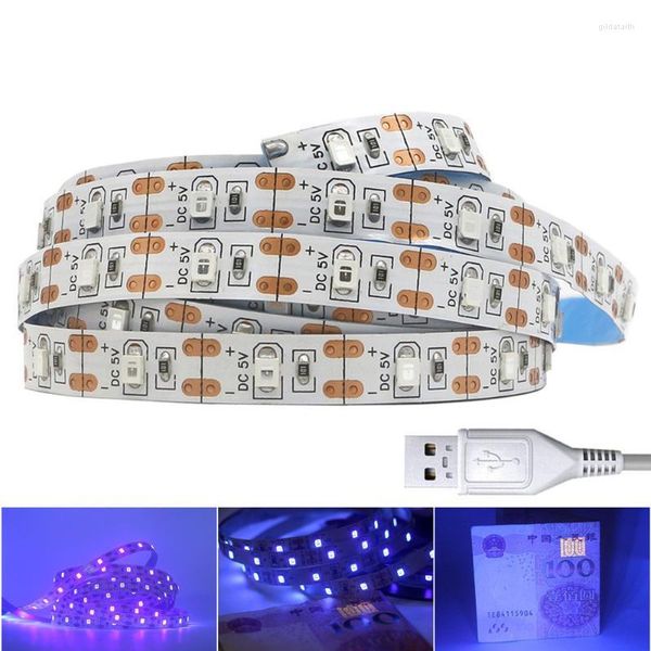 Tiras de tira UV Luz de tira LED 5V DC 2835 0,5m 1m 2M Não é à prova d'água fita de corda USB de fita roxa à prova d'água para fluorescência de DJ