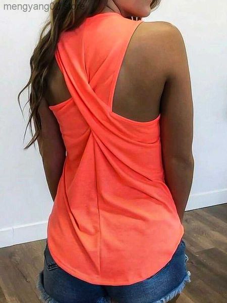 Tanques femininos Camis Back Twist Top Top Top Women Casual Cross Backless Tops Tops Solid Loose Fit Sleesess Shirts Plain Racerback Tanks Summer T230517