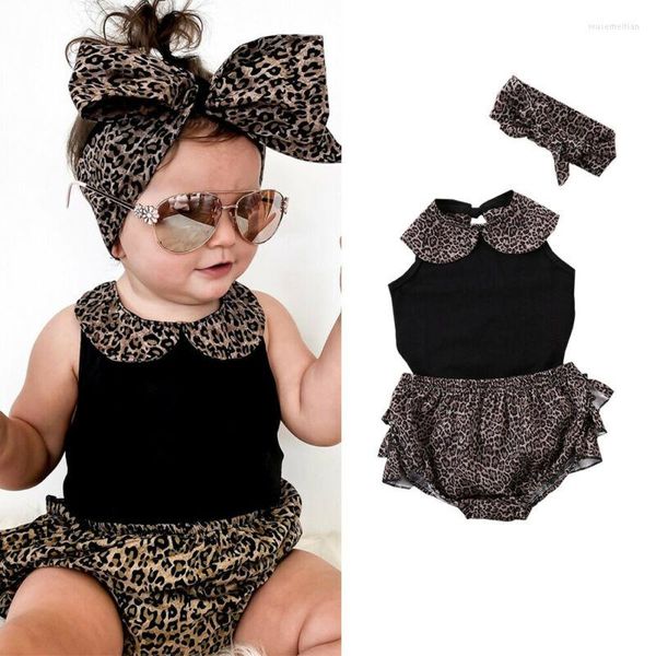 Set di abbigliamento Born Kid Baby Girl Clothes Pagliaccetto senza maniche Top Leopard PP Shorts Fascia per capelli Set da 3 pezzi