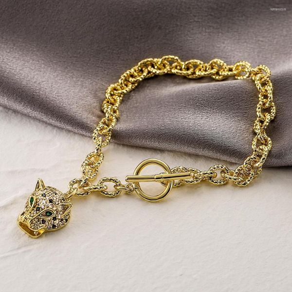 Bracelets de charme mafisar fino cúbico de zircônia cúbica Animal Leopard Head Gold Color Chain Bracelet para mulheres jóias de hip-hop punk