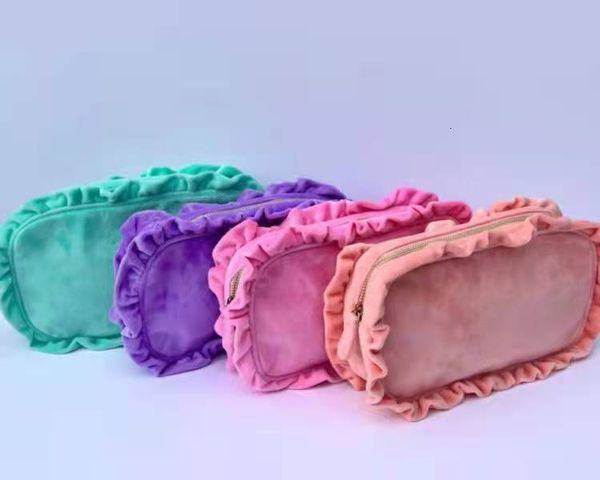 Косметические сумки корпусы 4 размера косметическая сумка лотос Lotus Leaf Leaf Cosmetic Bag Cansue Pink Green Bag Сумка для туалета Crystal Velvet Makeup Makeup 230516