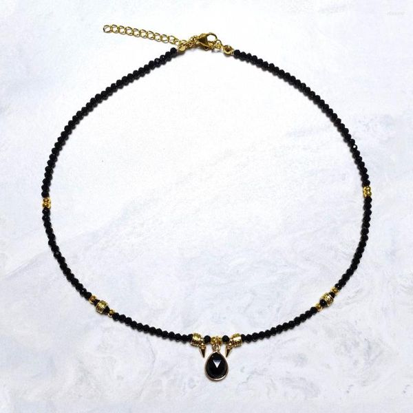 Girocollo Collana con pendente a goccia nera squisita semplice fatta a mano con perline di cristallo sfaccettate brillanti Accessori per gioielli da festa Collares