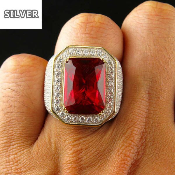 Bant Yüzükler Erkek Ruby Ring Altın Renk Klasik erkek Vintage Erkekler 925s Yüzük Kırmızı Taş Cz Dubai Lüks Yüzükler Partisi Moda Taş Takı J230517